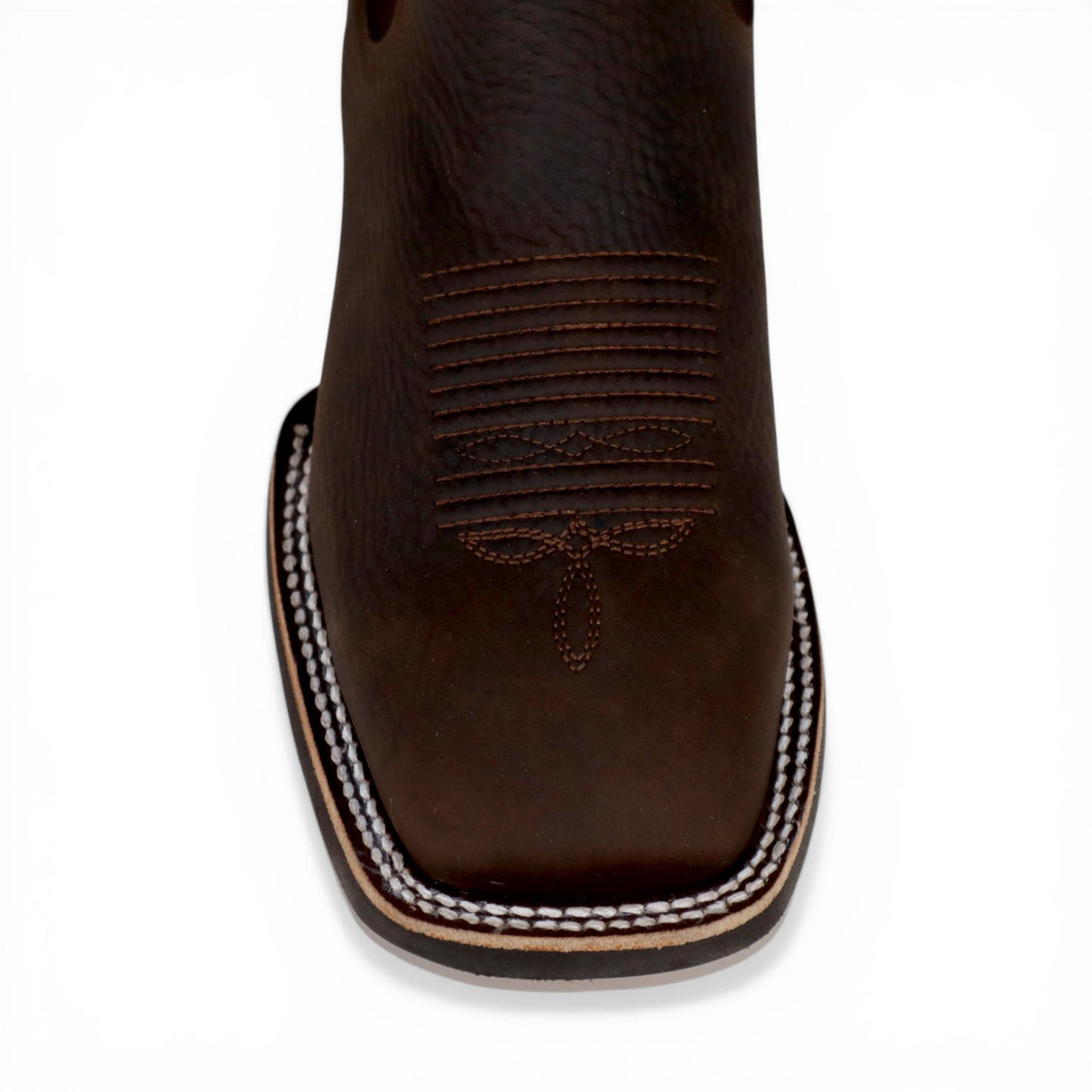Mens Wide Square Toe Botin Chocolate – Genuine Leather Western Boot H42A9427