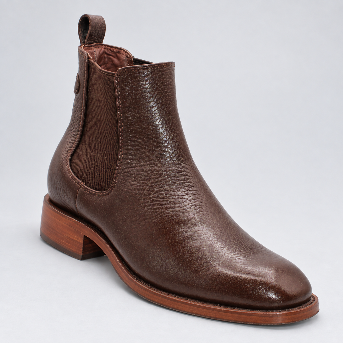 Men's Moka Privo leather French toe Chelsea botin with elastic side panel