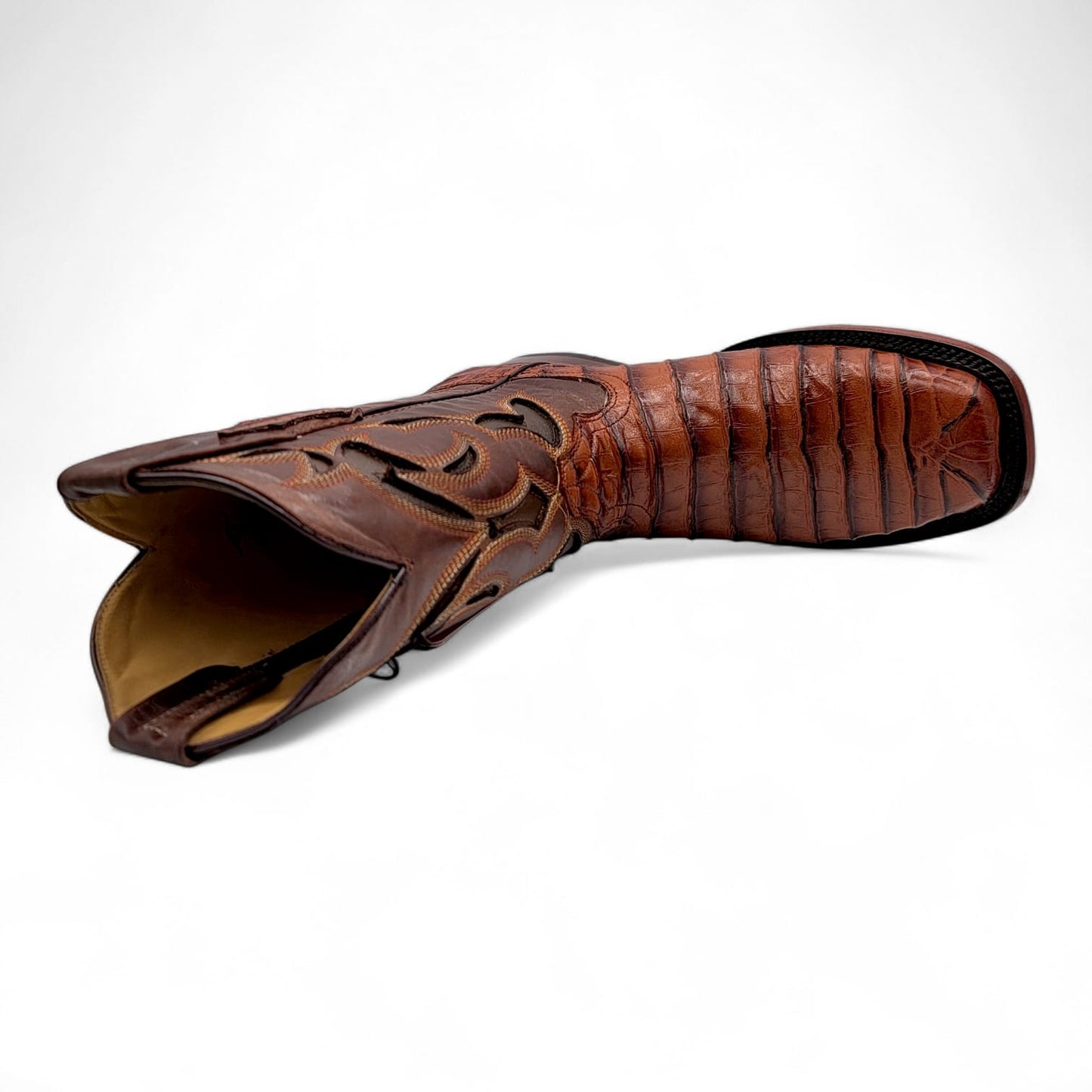Mens Caiman Belly Print Boot Cognac – Square Toe Genuine Leather H510373
