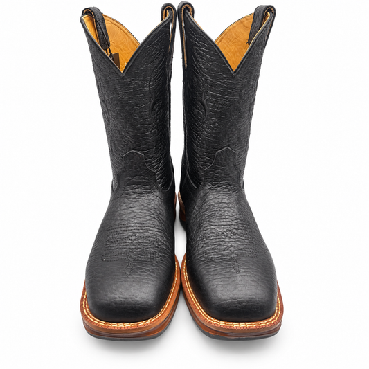 Hooch H52W0583 men's black bull shoulder square toe boots with rubber sole, view 2
