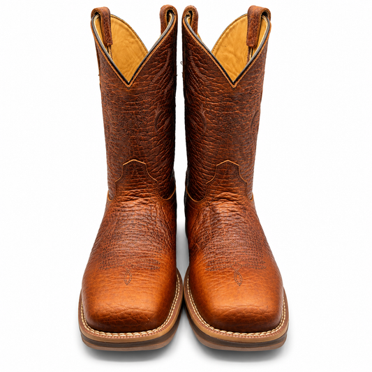 Hooch men's honey bull shoulder square toe boots — Front pair view