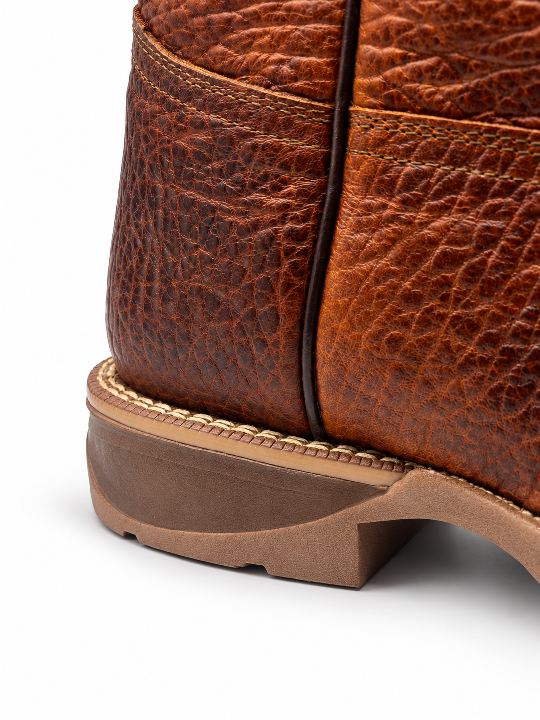 Hooch men's honey bull shoulder square toe boots — Heel and welt detail