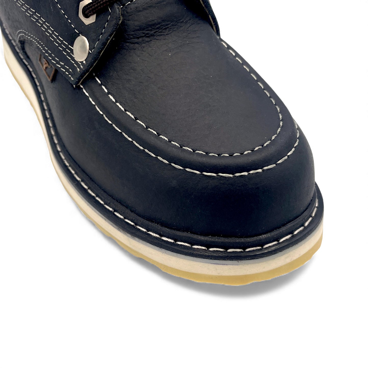 Men 6” Moc Toe Work Boot Black – Genuine Leather Durable Work Shoe H80105