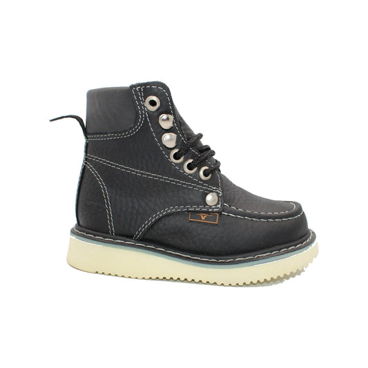 Kids Black Moc Toe Work Boot HBN80105 side view