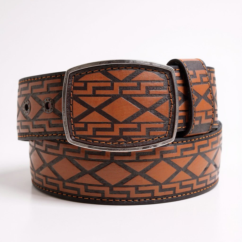 Men’s Western 2" Belt – Laser Cut Leather Design Pattern Cowboy Rodeo Style HC-110