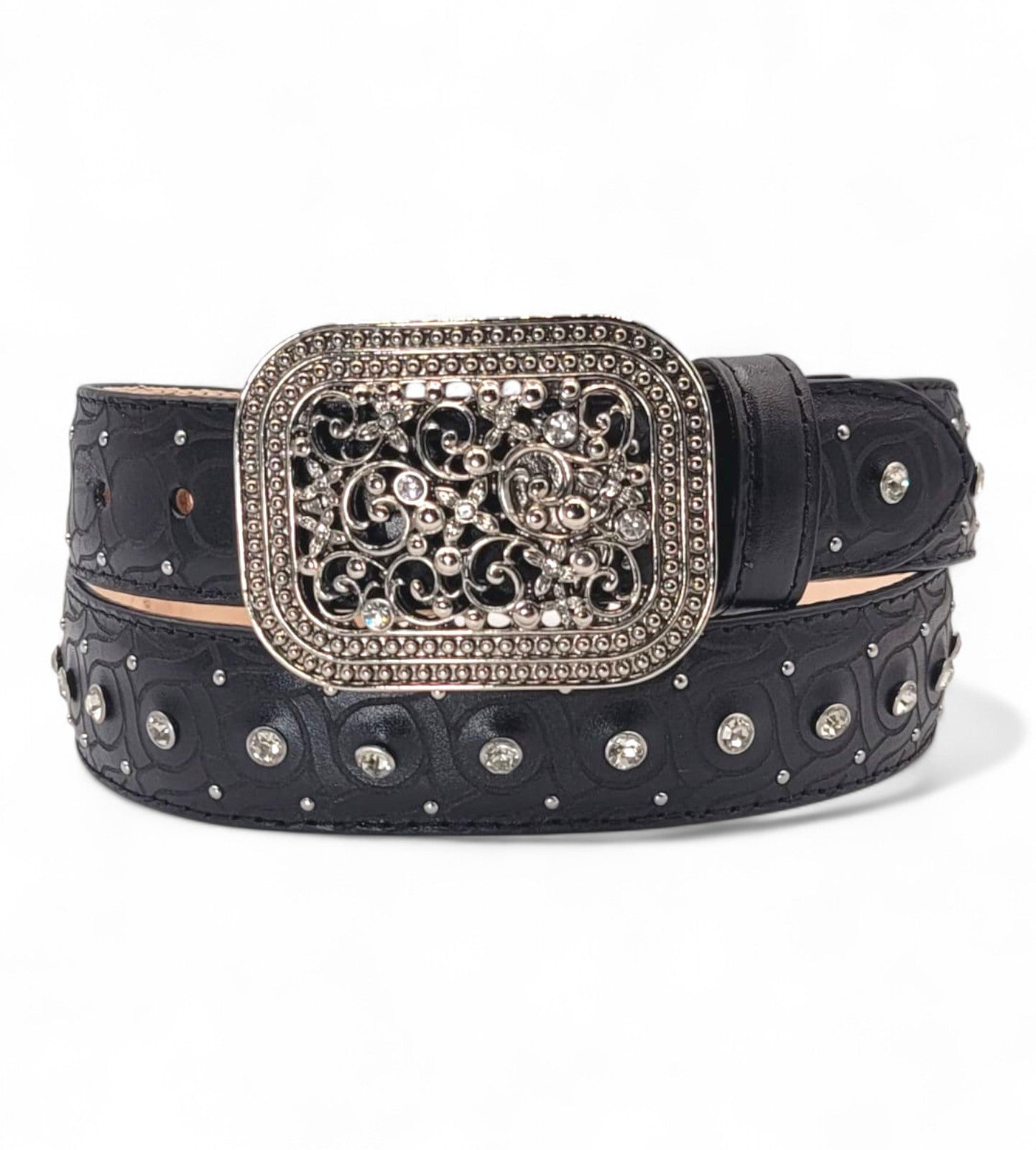 Women’s Western Belt with Rhinestones 1.5" Genuine Leather Cowgirl Style – HC-114