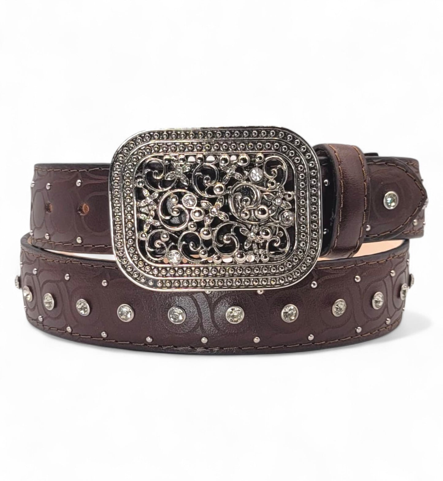 Women’s Western Belt with Rhinestones 1.5" Genuine Leather Cowgirl Style – HC-115