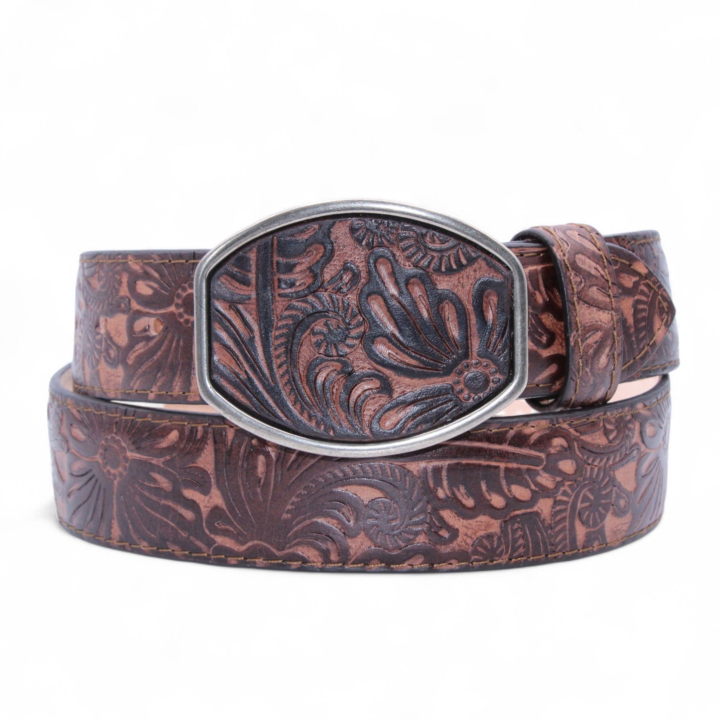 Men’s 2” Hand-Tooled Western Leather Belt Brown – Classic Cowboy Style HC-116