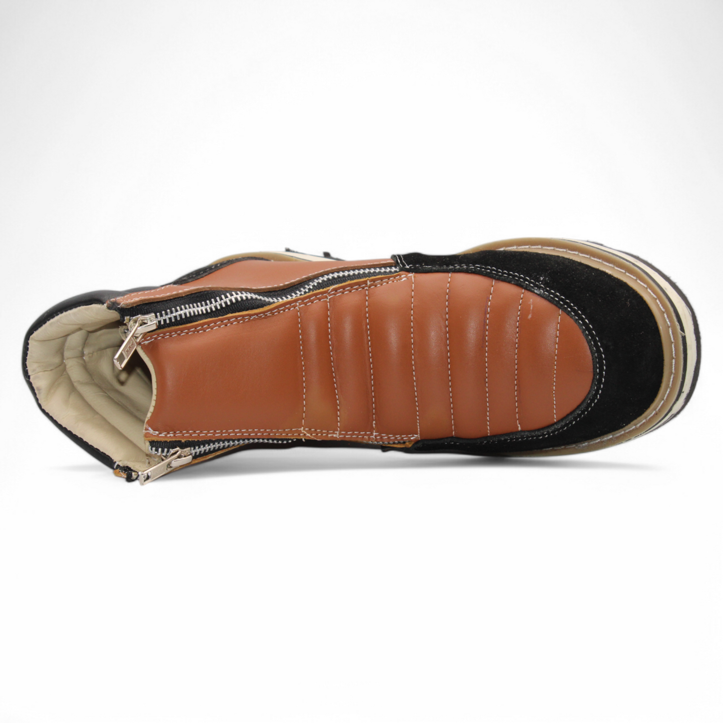 Men’s Double Zipper Leather Work Shoe – Round Toe | Soft Toe | Rubber Sole | Honey-Black