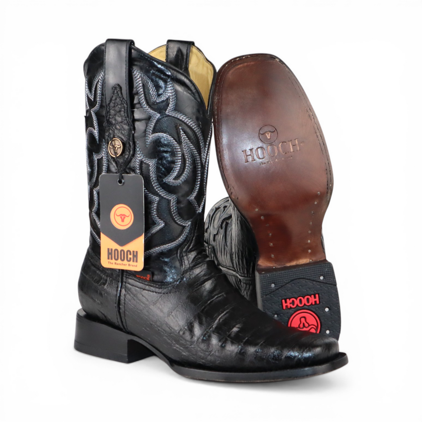 Mens Caiman Belly Print Boot Black – Square Toe Genuine Leather H510573