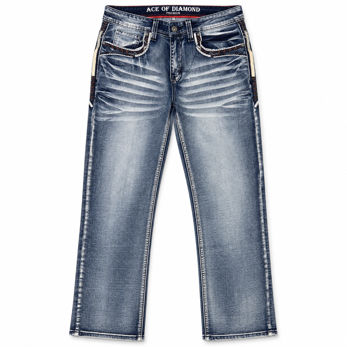 Men's Light Blue Western Bootcut Jeans with Horseshoe Embroidery – P-1450