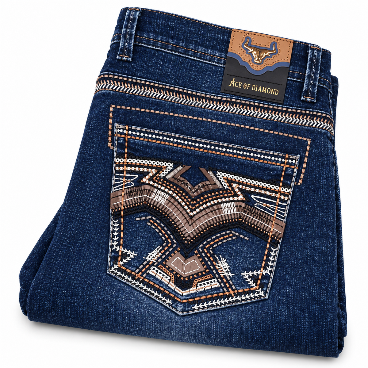 Men's Dark Blue Western Bootcut Jeans with Embroidered Pockets – P-1510