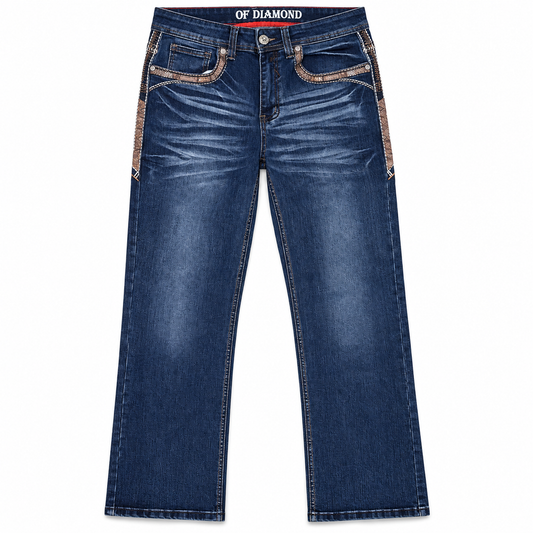 Men's Dark Blue Western Bootcut Jeans with Embroidered Pockets – P-1510
