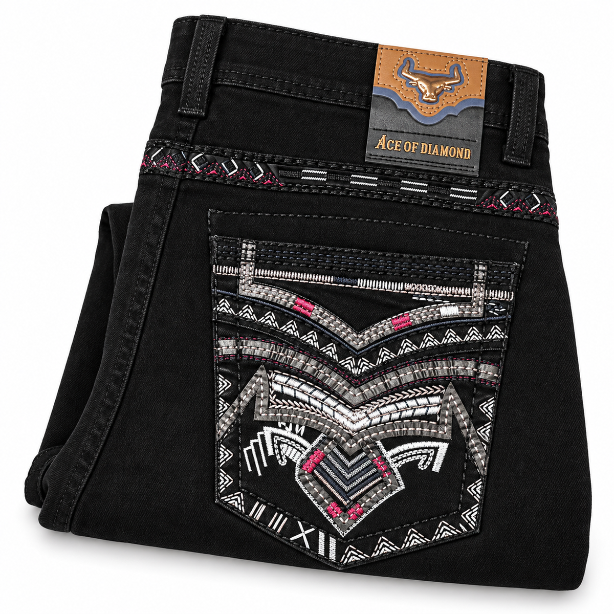Men's Black Western Bootcut Jeans with Embroidered Pockets – P-1525