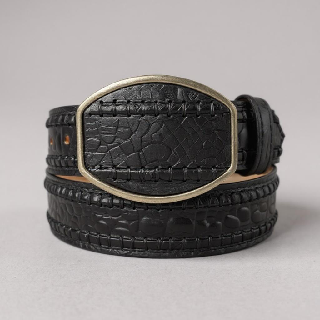 Men’s 2” Caiman Belly Print Western Leather Belt Black – Classic Cowboy Style HC-121