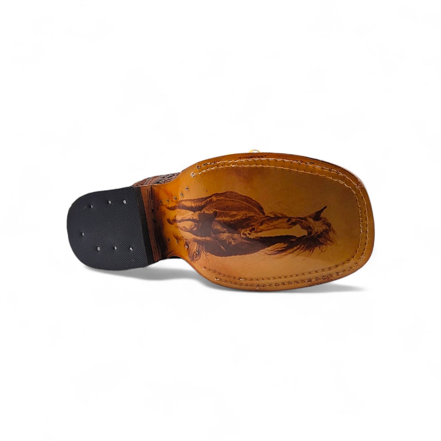 Mens Petatillo Leather Boot Chocolate – Laser Engraved Design with Transparent Rubber Sole FINAL SALE