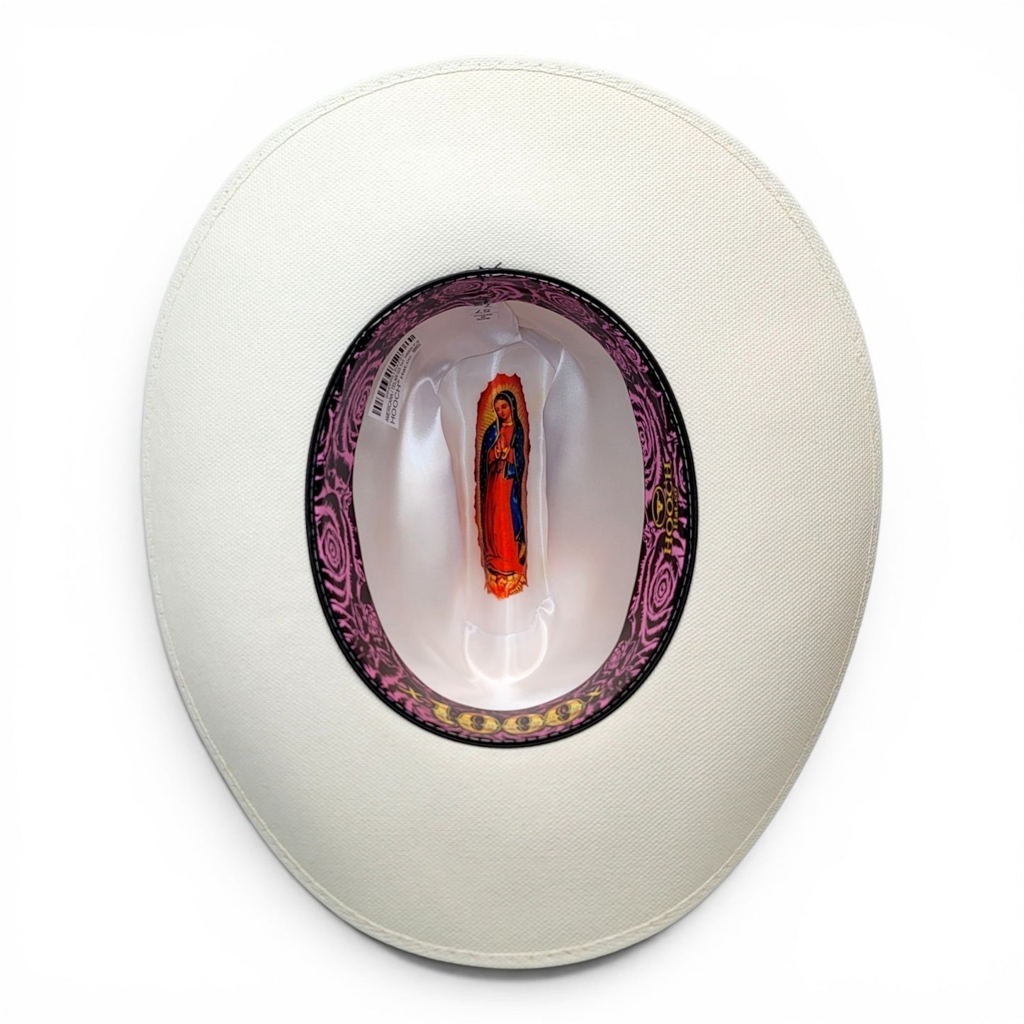 Womens Sombrero Telar 1x1 1000X Virgen de Guadalupe Edition – Pink Ostrich Toquilla HSA40