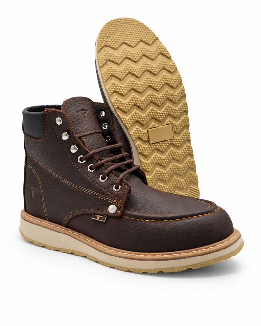 Mens Moc Toe Work Shoe Chocolate – Genuine Leather Soft Toe H80194