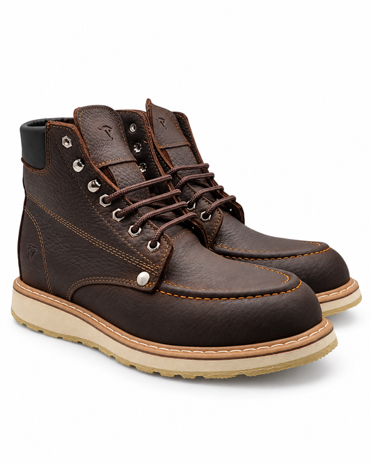 Mens Moc Toe Work Shoe Chocolate – Genuine Leather Soft Toe H80194