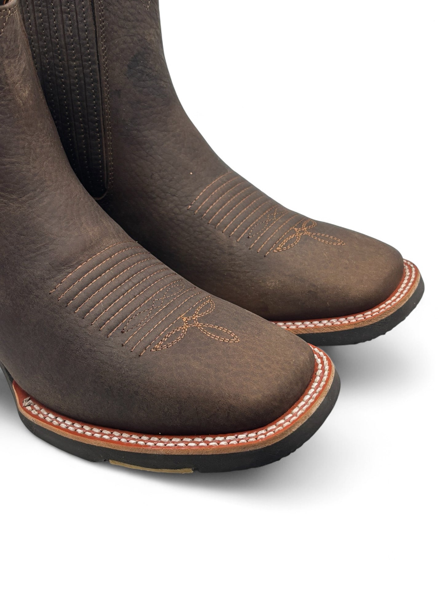 Men’s Handcrafted Square Toe Botin – Leather Short Cowboy Boot with Lightweight Rubber Sole