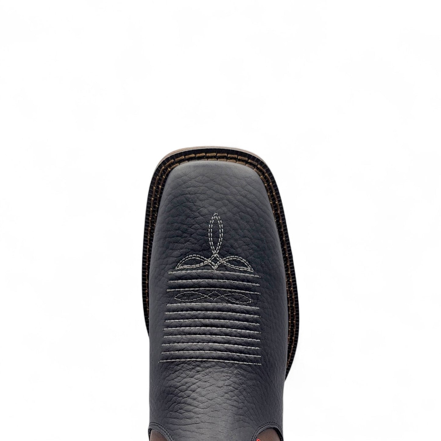 Mens Square Toe Botin Black-Honey – Genuine Leather Rubber Sole Western Boot 8045