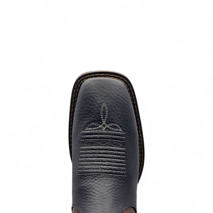 Mens Square Toe Botin Black-Honey – Genuine Leather Rubber Sole Western Boot 8045