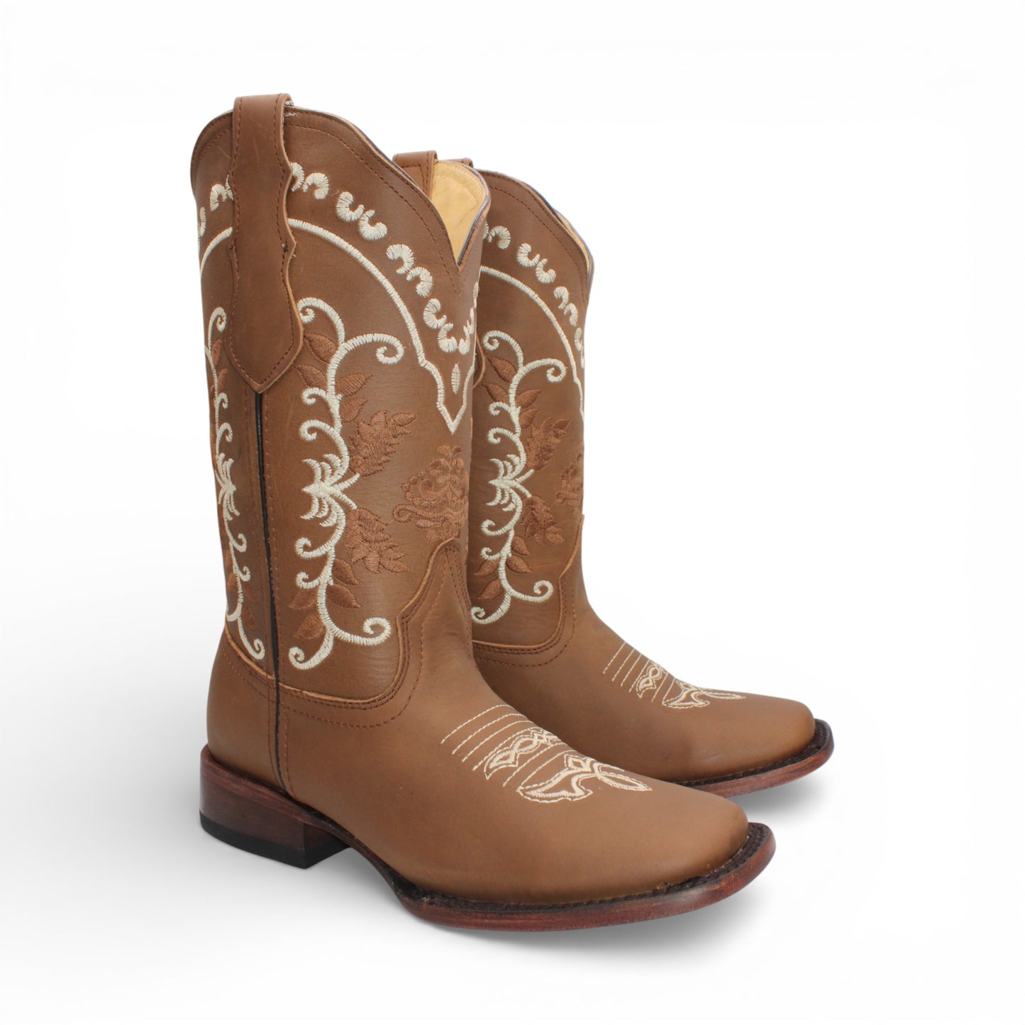 Womens Square Toe Western Boot – Genuine Leather Embroidered Shaft H222631