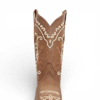 Womens Square Toe Western Boot – Genuine Leather Embroidered Shaft H222631
