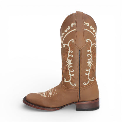 Womens Square Toe Western Boot – Genuine Leather Embroidered Shaft H222631