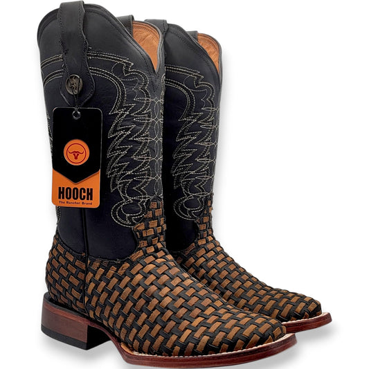 Womens Square Toe Petatillo Western Boot Black & Brown – Genuine Leather Handcrafted H223105