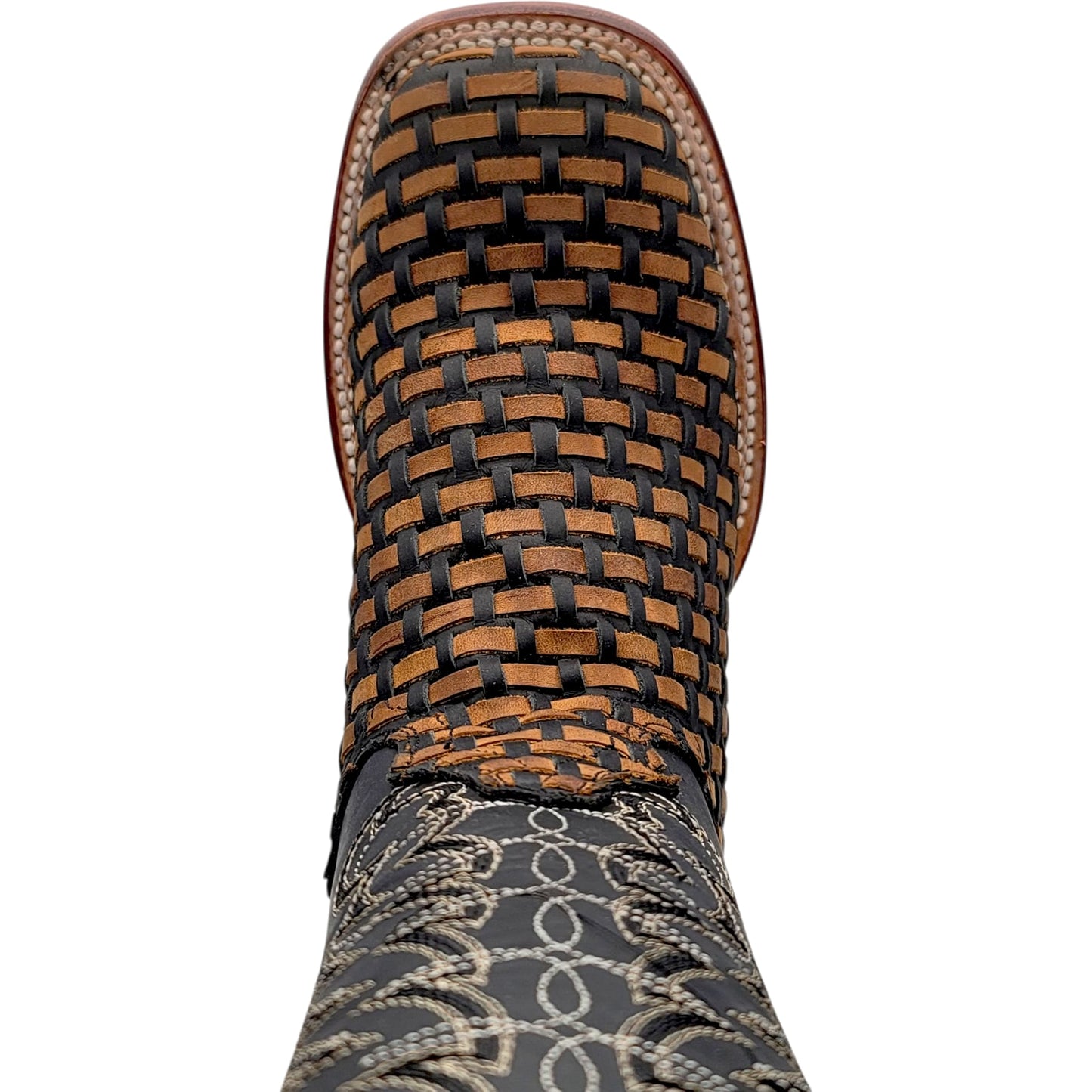 Womens Square Toe Petatillo Western Boot Black & Brown – Genuine Leather Handcrafted H223105