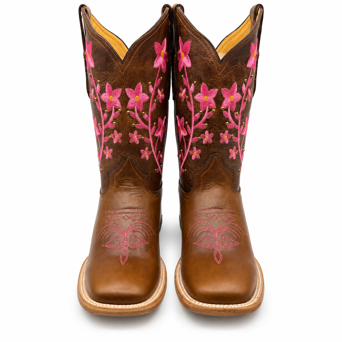 Hooch H227251R brown square toe western boots with pink floral embroidery - view 3