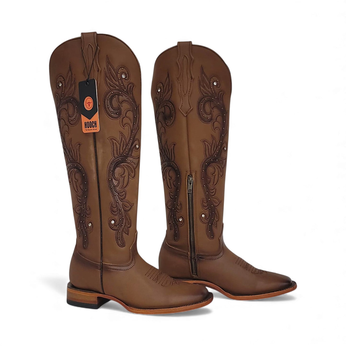 Womens Tall Square Toe Western Boot Honey – Genuine Grasso Leather Handcrafted H22T2651