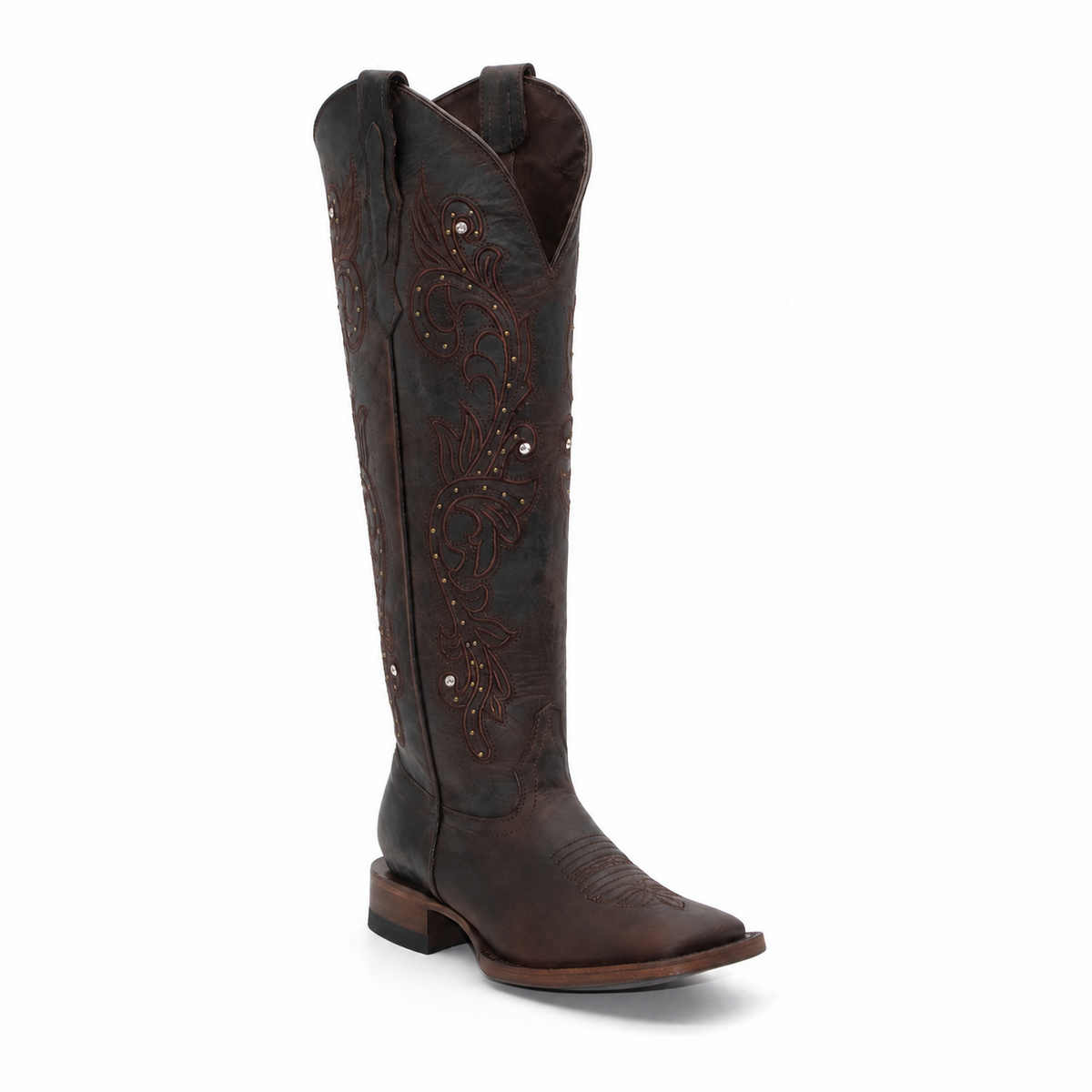 Women's tall square toe Western boot in chocolate Grasso leather, style H22T2694