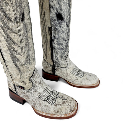 Womens Cowhide Hair Western Tall Boot – Square Toe with Zipper H24A3304