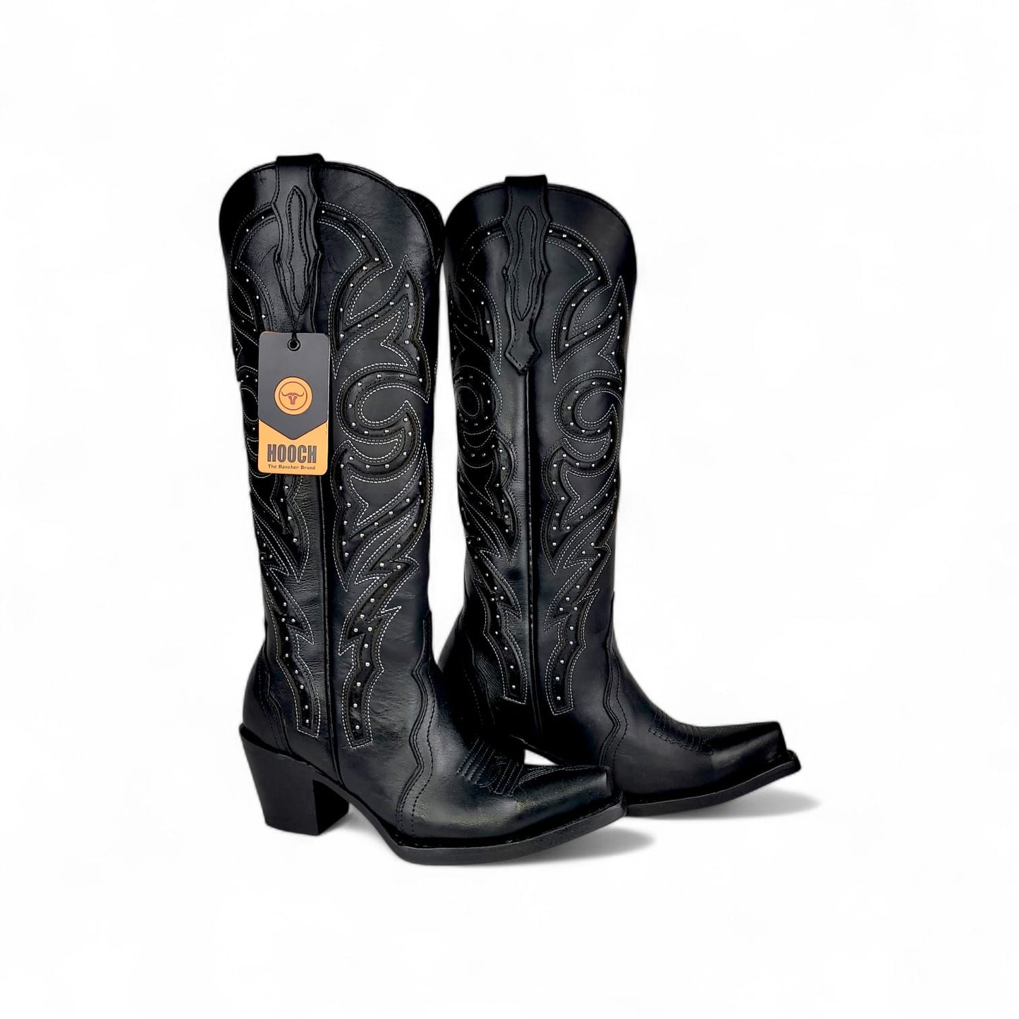 Womens Snip Toe Tall Western Boot Luna – Black Genuine Leather H26T9505