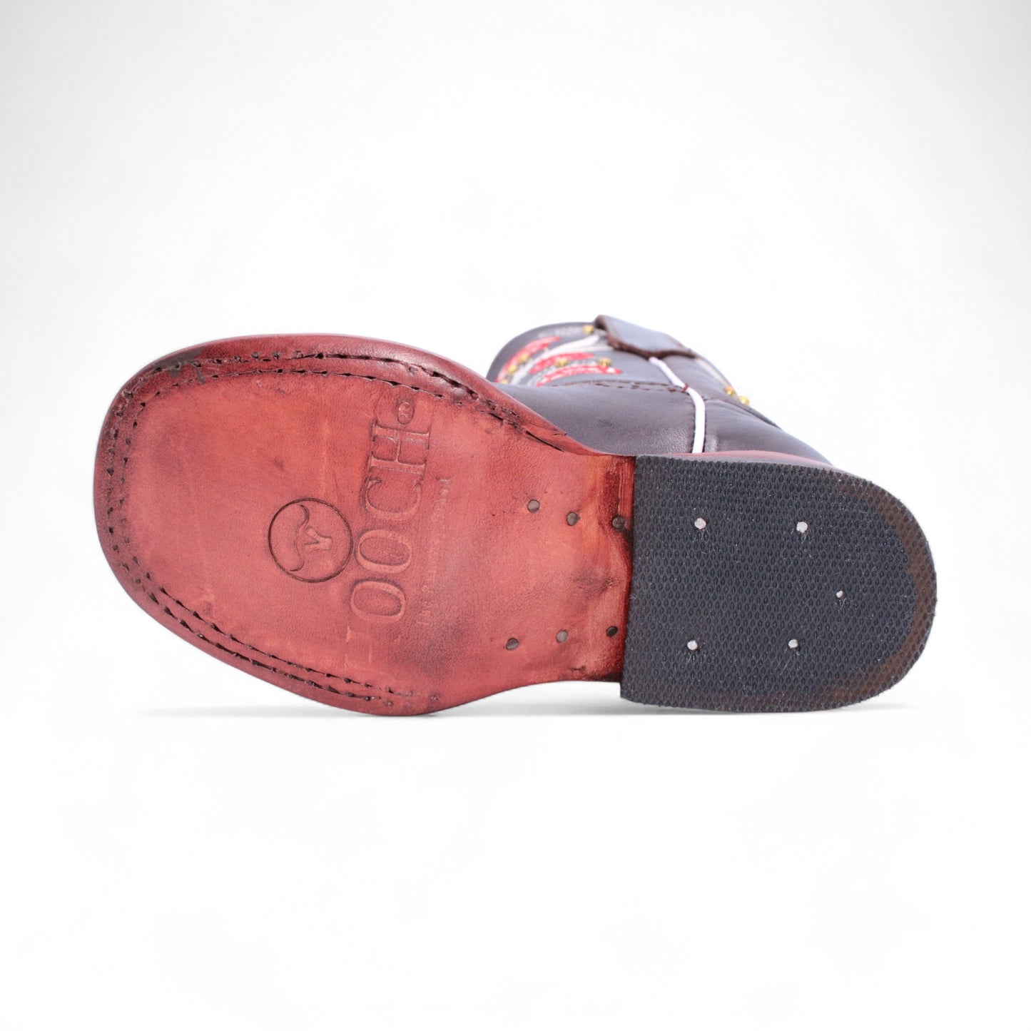 Leather outsole with Hooch logo on little girls embroidered Western boot H329594