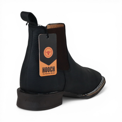 Mens Wide Square Toe Botin Black – Lightweight Rubber Sole Leather Boot H42A0527