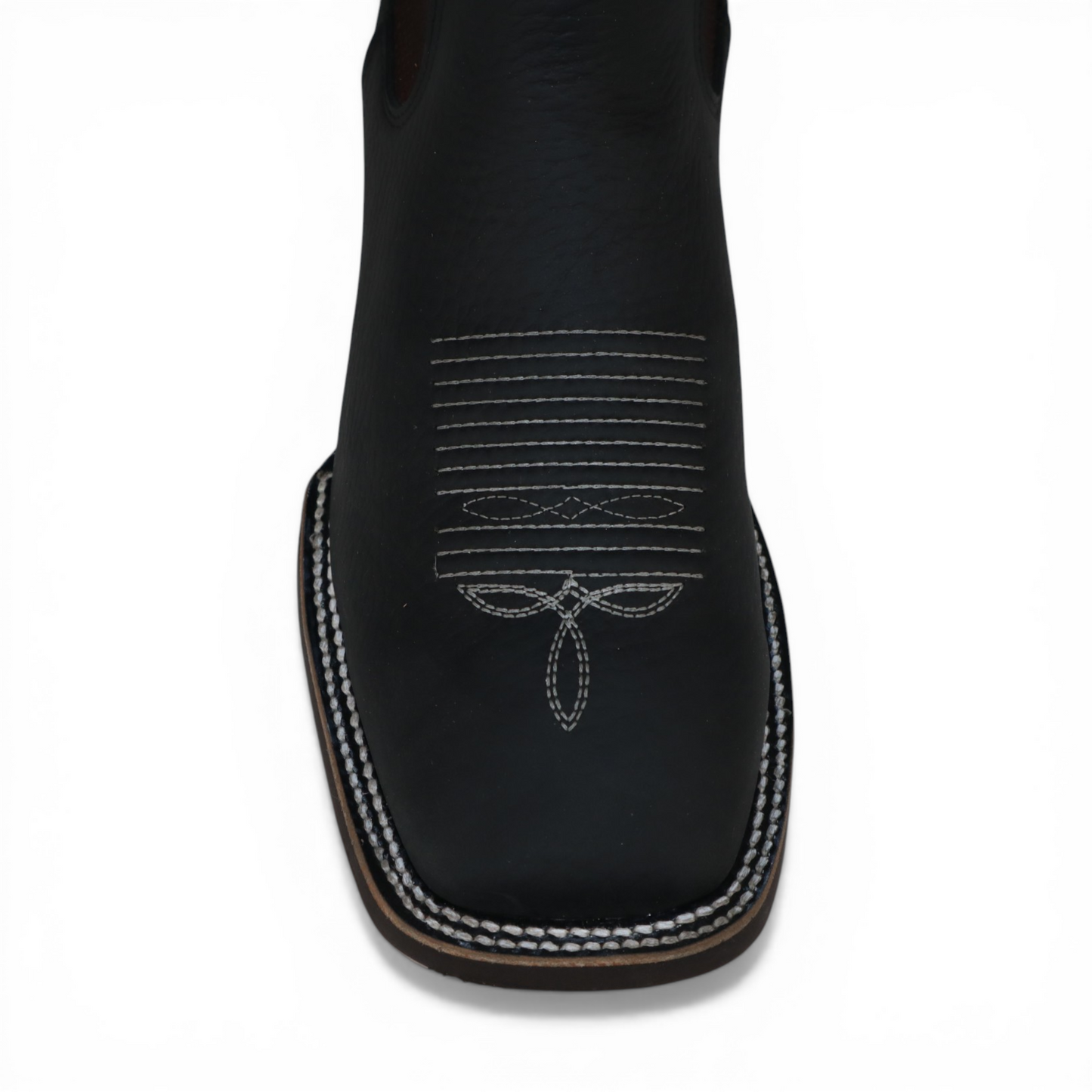 Mens Wide Square Toe Botin Black – Lightweight Rubber Sole Leather Boot H42A0527