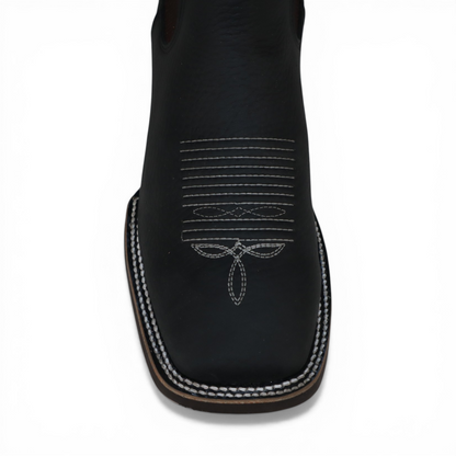 Mens Wide Square Toe Botin Black – Lightweight Rubber Sole Leather Boot H42A0527