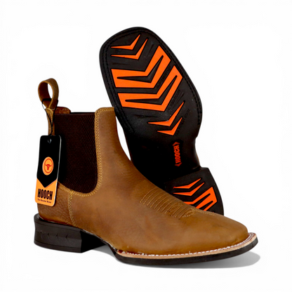 Mens Wide Square Toe Botin Tan – Genuine Leather Western Boot H42A3127