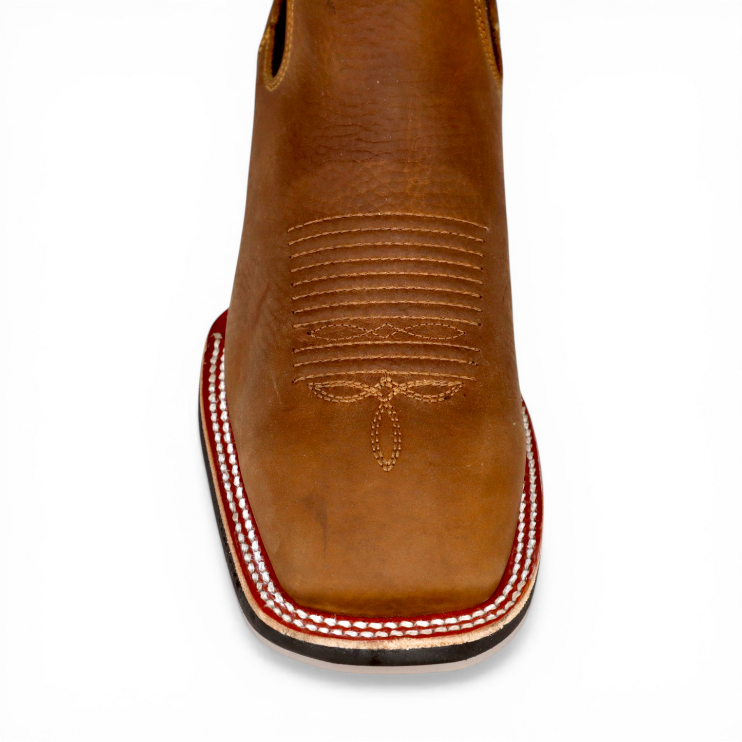 Mens Wide Square Toe Botin Tan – Genuine Leather Western Boot H42A3127