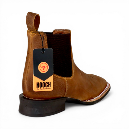 Mens Wide Square Toe Botin Tan – Genuine Leather Western Boot H42A3127