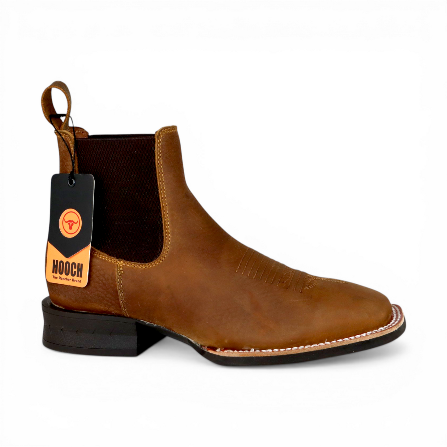 Mens Wide Square Toe Botin Tan – Genuine Leather Western Boot H42A3127