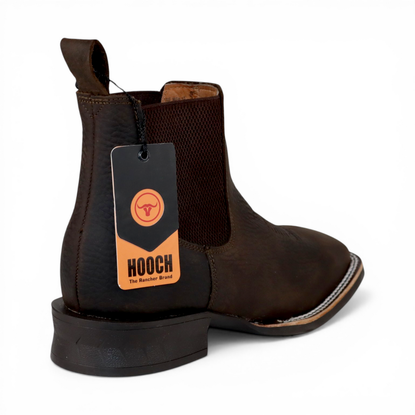 Mens Wide Square Toe Botin Chocolate – Genuine Leather Western Boot H42A9427