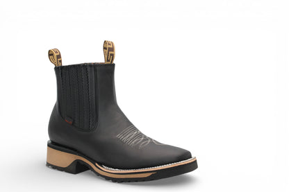 Mens Crazy Leather Boot Black – Lightweight Rubber Sole H42D2605