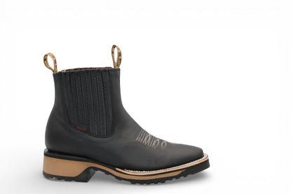Mens Crazy Leather Boot Black – Lightweight Rubber Sole H42D2605