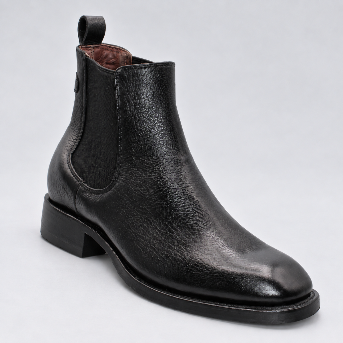 Men's black Privo leather French toe Chelsea botin with elastic side panel