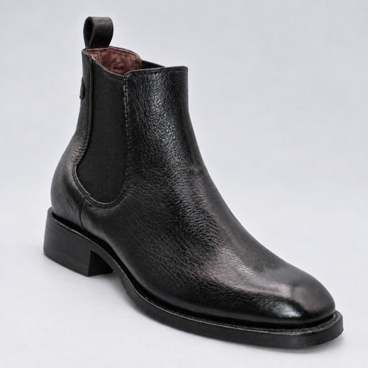 Men's black Privo leather French toe Chelsea botin with elastic side panel