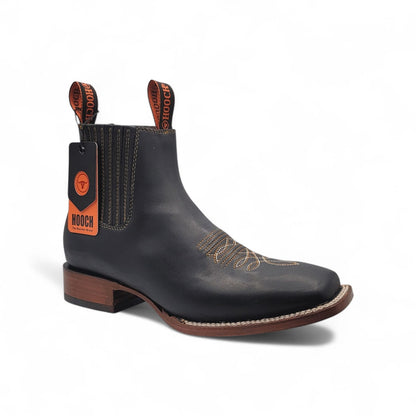 Mens Square Toe Botin – Genuine Grasso Leather Handcrafted Western Ankle Boot H42P2205